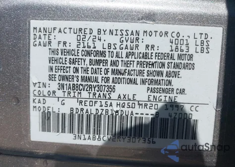 2024 Nissan Sentra Sv Xtronic Cvt from USA, damaged, VIN 3N1AB8CV2RY307356